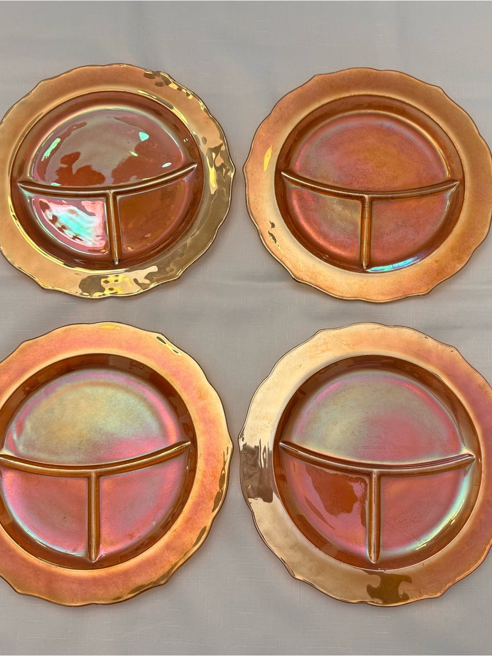 Vintage Federal Normandie Marigold Carnival Glass Grill Plates Set of 4